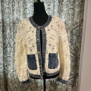 Tribal Cream Lace and Blue Denim Jacket